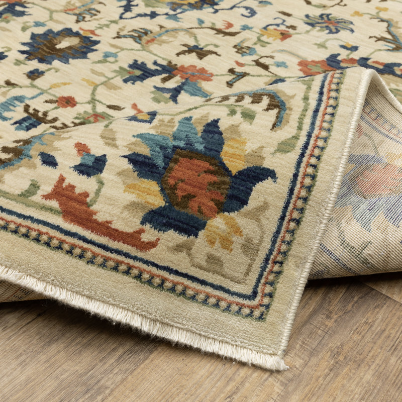 Tapis oriental en polypropylène tissé à la machine Korth en ivoire / orange / gris, Rectangle 2 pi x 3 pi