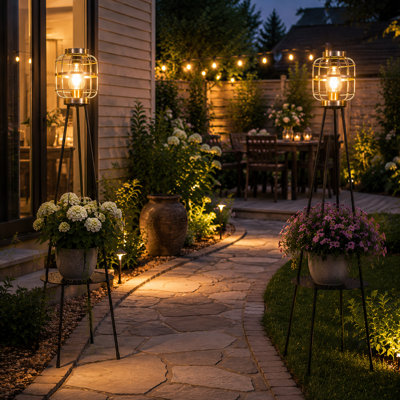 Solar Floor Lamp with Plant Stand for the Patio and Garden