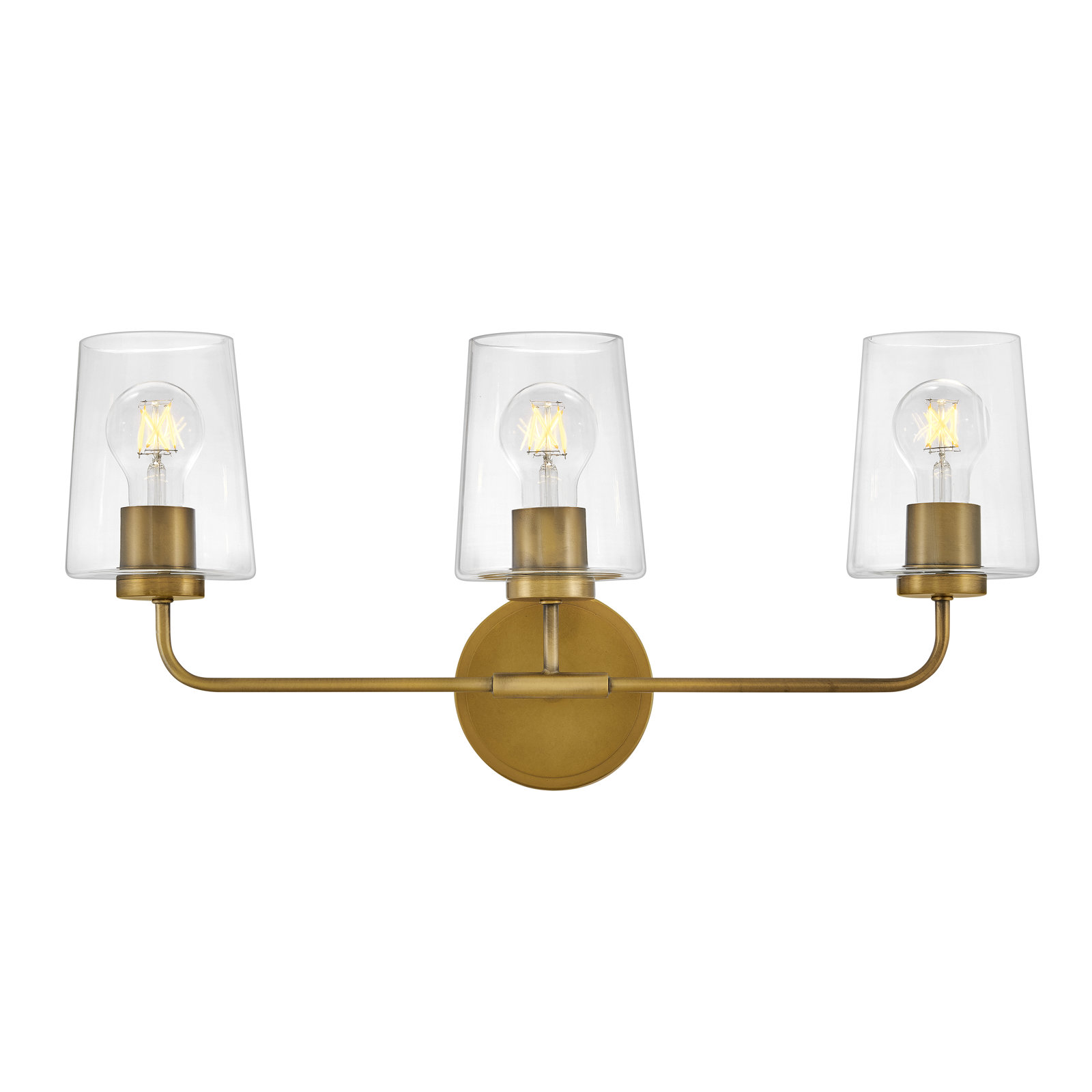 Verbena 3 Light Transparent Dimmable Vanity Light, Heritage Brass