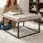 28" Square Ottoman, Tufted Footstool For Living Room, Upholstered Coffee Table With Metal Frame, Faux Leather, Ivory-1200695717