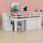 Loft Bed With Retractable Writing Desk And 3 Drawers, Wooden Loft Bed With Storage Stairs And Shelves-1398124144