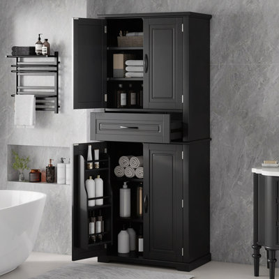 Armoire de rangement pour salle de bain avec espace de rangement multifonctionnel, tiroir avec glissières, tablette réglable