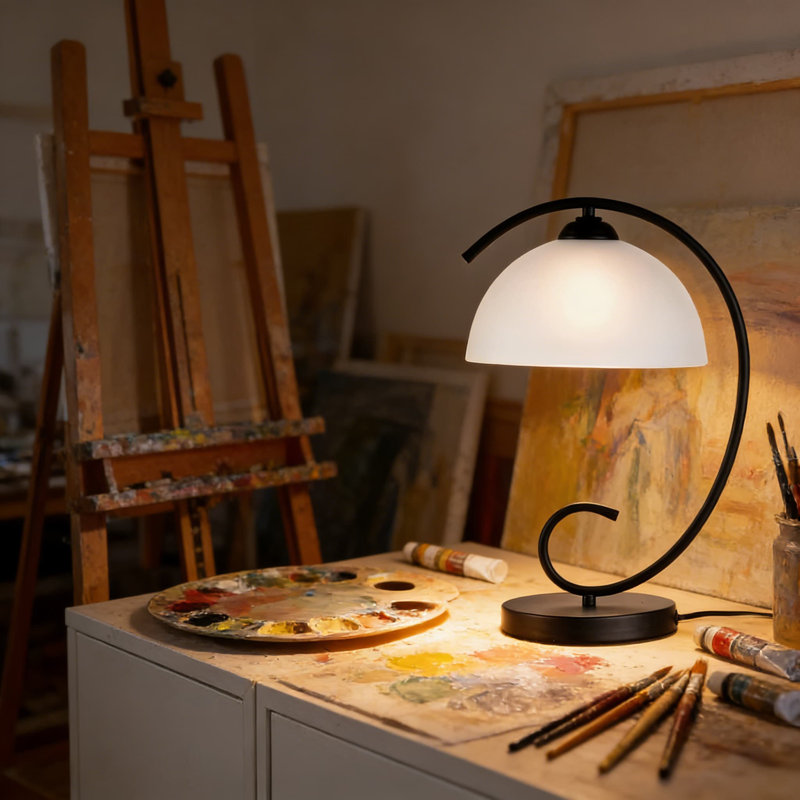Lampe de table moderne avec abat-jour en verre givré et base en métal, lampe de chevet à brancher pour table de chevet, bureau ou salon, douille E26 avec cordon et interrupteur