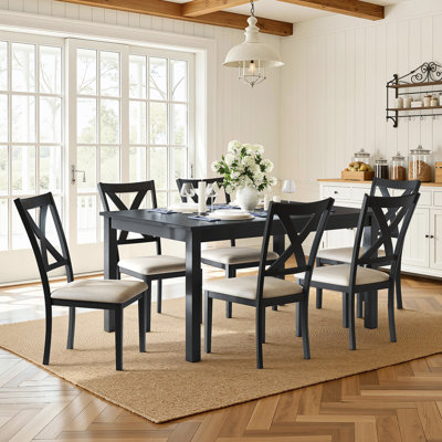 Deral 6 - Person Farmhouse Rectangular Solid Wood Dining Set, Gray/Black
