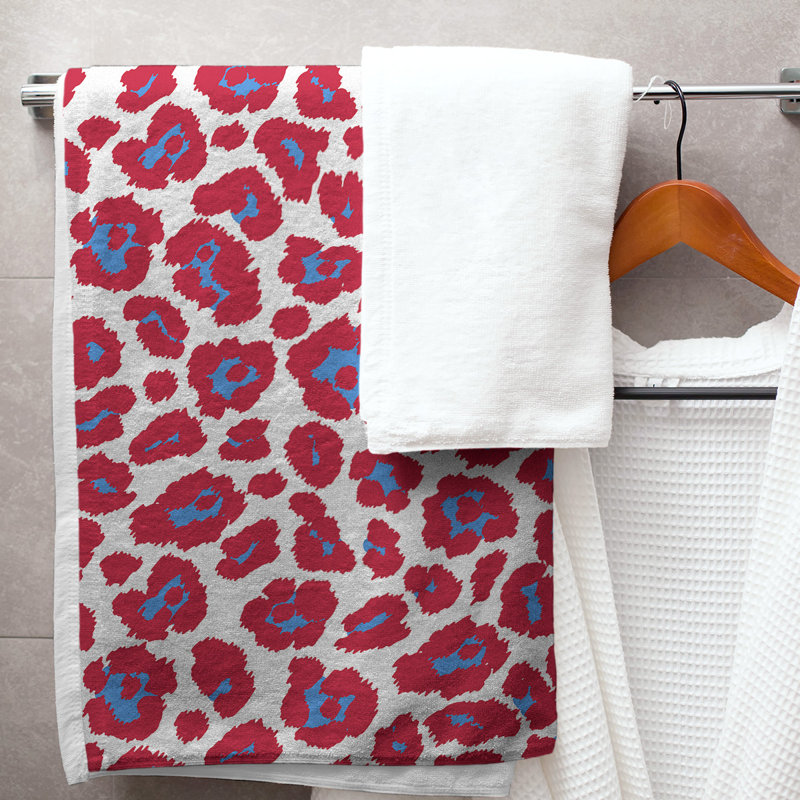 Lucida Bath Towel, Polyester/Cotton Blend, White/Light Blue/Red