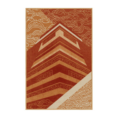 Tapis moelleux moelleux d'inspiration mondiale Rodolfo Chichen Itza en brun - reliure brun clair