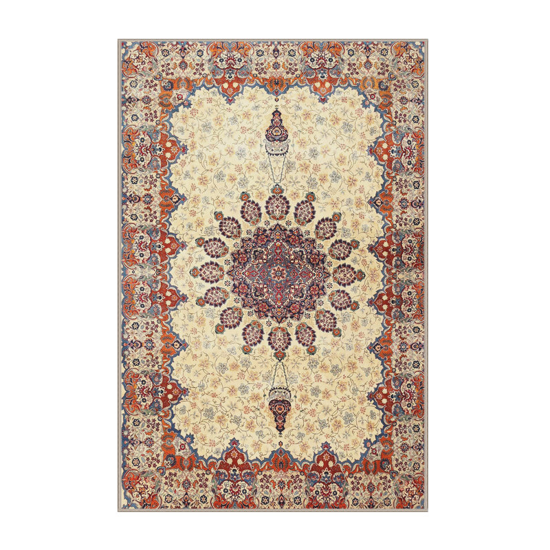 Tapis oriental jaune / brun / bleu, Rectangle 5 pi x 7 pi