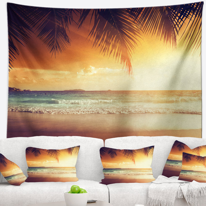 Tapisserie «Seashore Palm Leaves» sur la côte des Caraïbes, H 68 po x l 80 po