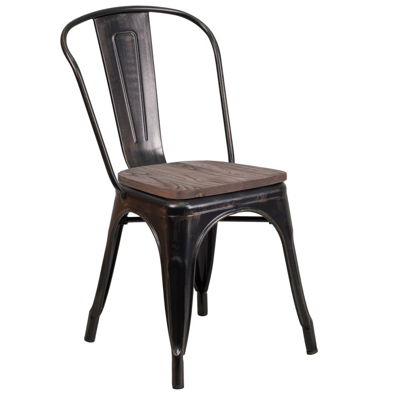 Kewaunee Metal Stackable Chair with Wood Seat, Black-Antique Gold