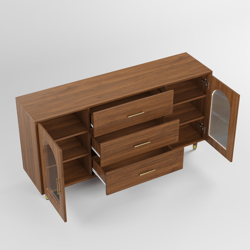 Buffet/meuble de rangement de style moderne du milieu du siècle, en MDF brun à grain de bois, 150 cm
