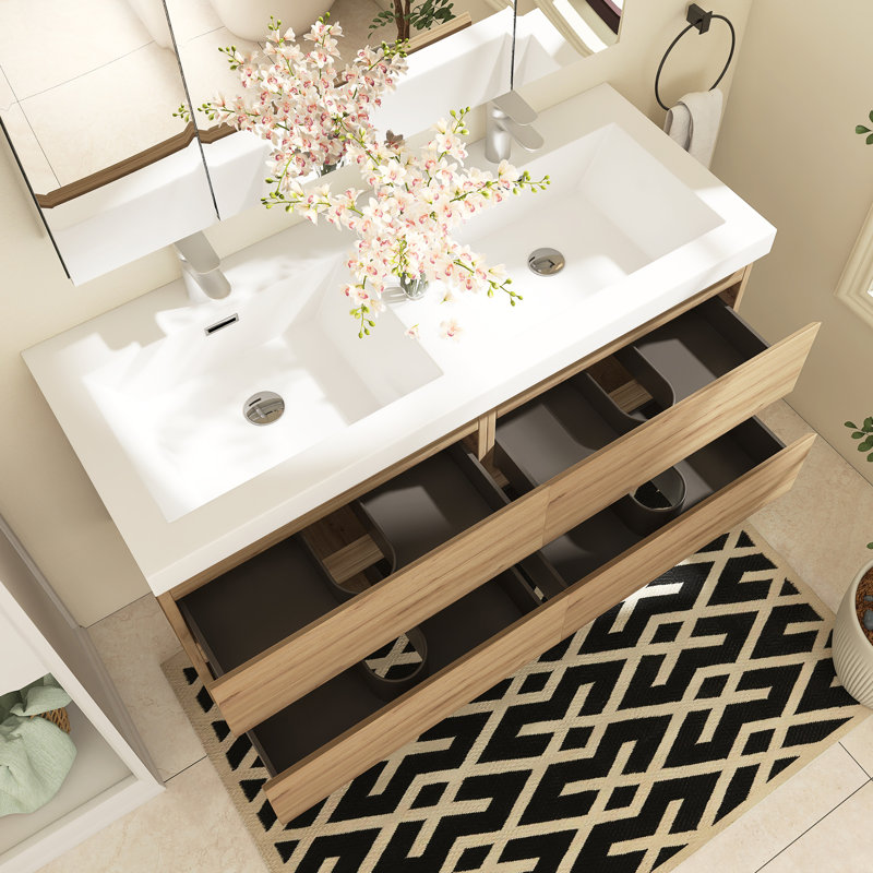 Ensemble de meuble-lavabo double 47 po Angela, Chêne