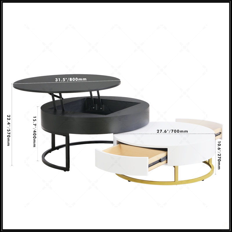 Tables basses gigognes modernes à plateau relevable avec 2 tiroirs
