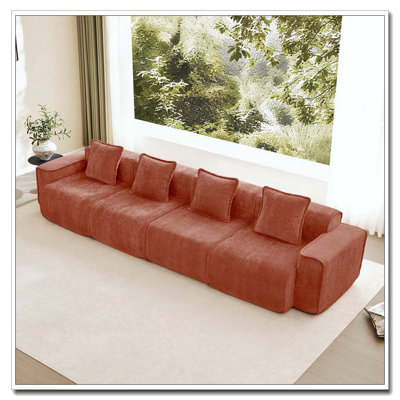 Canapé modulaire sans siège à 4 places avec passepoil à bord français, aucun assemblage requis, canapé modulaire moderne à 4 places avec coussins décoratifs