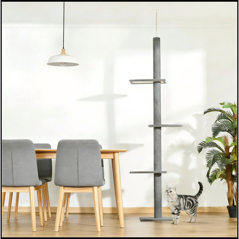 Grand centre d'activité pour arbre à chat réglable avec plateformes souples et tringle à tension de plafond pour grimper et jouer
