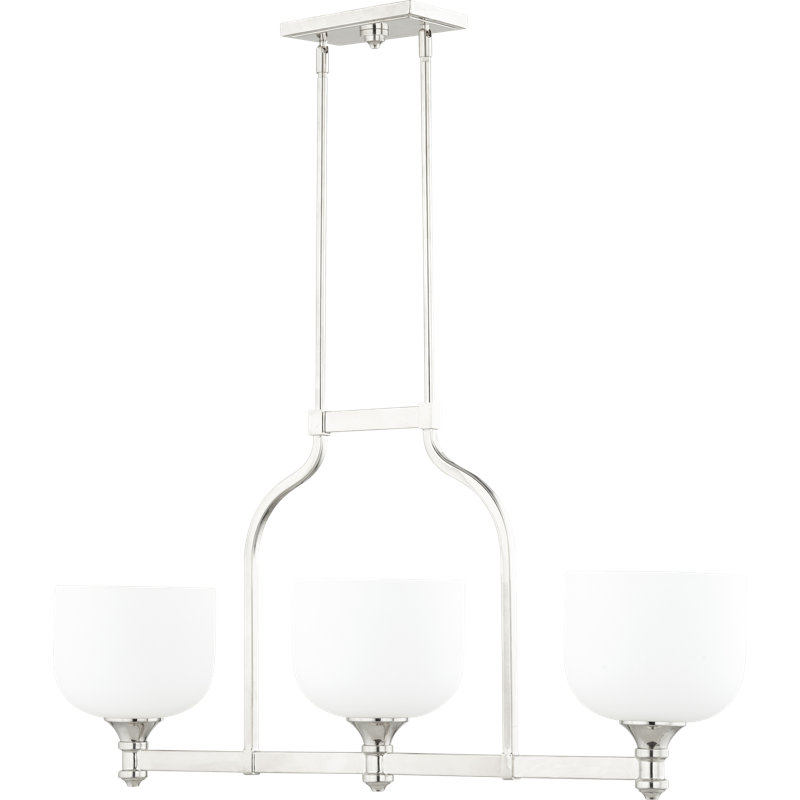 Luminaire suspendu linéaire pour îlot de cuisine 3 lumières Falbo, Nickel poli