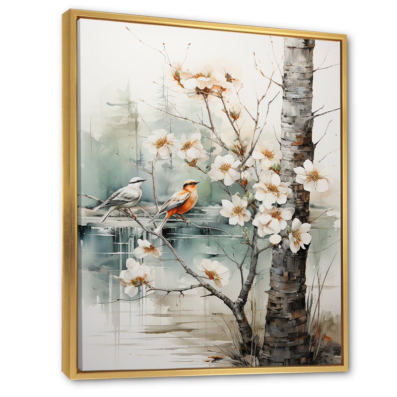 «Lusilla White and Grey Brich Woods Collage I», reproduction sur toile, H 32 po x l 24 po x P 1 po, Cadre flottant doré