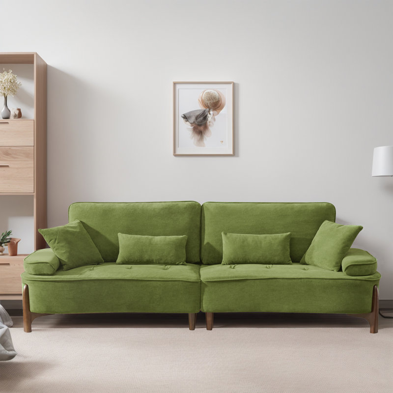 Canapé capitonné à accoudoirs coussinés avec pieds en bois massif de 102,98 po de largeur, Vert