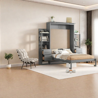 Lit escamotable moderne avec rangement en bois aggloméré moderne pour petite maison