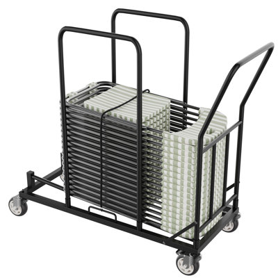 Folding Chair Dolly with Tall Protective Rails & Lockable Wheels – Heavy-Duty 300 lb Stacking Cart for 25 Chairs, Perfect for Churches, Banquets & Rental Fleets