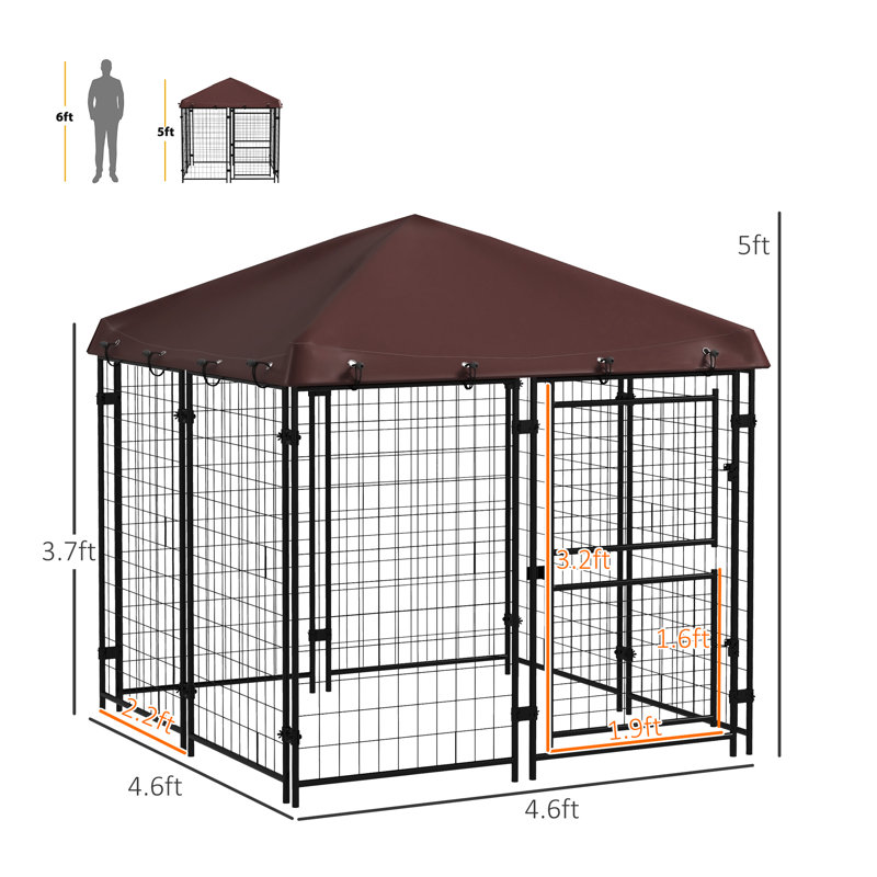 Chenil d'extérieur pour chien de 4,6 pi x 5 pi, en acier robuste et imperméable pour petits et moyens chiens