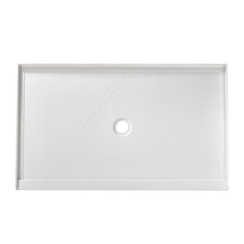 60 po X 36 po Base de bac de douche rectangulaire en alcôve en acrylique avec trou de drain central, Blanc