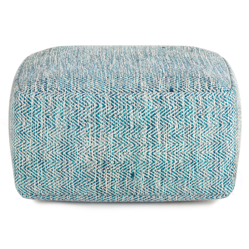 Pouf carré en coton 20 po Nate, Mélange de coton bleu sarcelle et mélange
