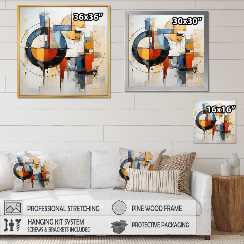 «Mid I Century» abstrait coloré Fusion I - art abstrait Mid-Century, H 16 po x l 16 po x P 1 po, Toile tendue