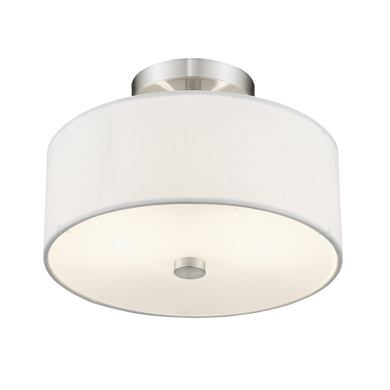 Flaire Fabric Semi Flush Mount, Satin Brass, 7.75" H x 13" W x 13" D