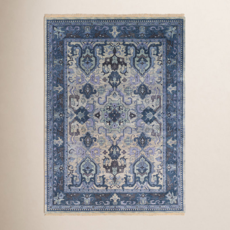 Tapis oriental en laine noué à la main bleu Mulane, Rectangle 8 pi x 11 pi