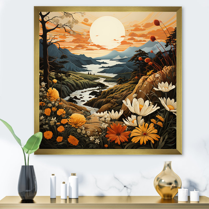 «Bold Botanical Mountain Landscape», impression sur toile, H 24 po x l 24 po x P 1 po, Cadre doré simple