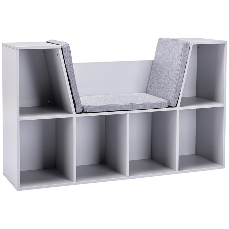 6-Cubby Kids Bookcase With Reading Nook And Cushion, Gris