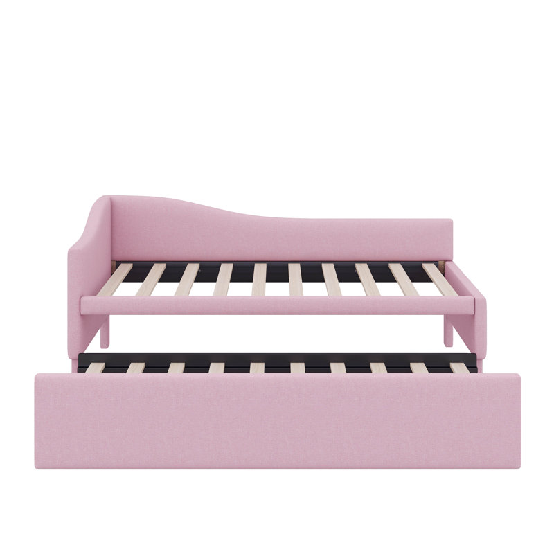 L-Shaped Twin-Sized Daybed With Pop-Up Trundle Bed Design, Pink