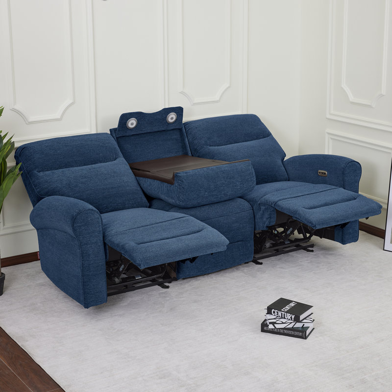 Canapé inclinable électrique de 87,8 po de largeur avec console rabattable et éclairage DEL Endrik, canapé 3 places pour petits espaces de salon et véhicule récréatif