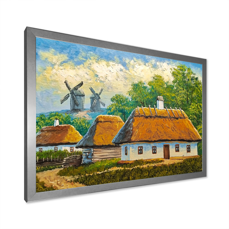 Vieux village rustique, paysage, art mural traditionnel, Cadre photo argenté, H 12 po x l 20 po x P 1 po