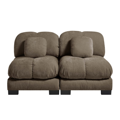 Armless Double Seat Chenille Fabric W/Pillows -Brown