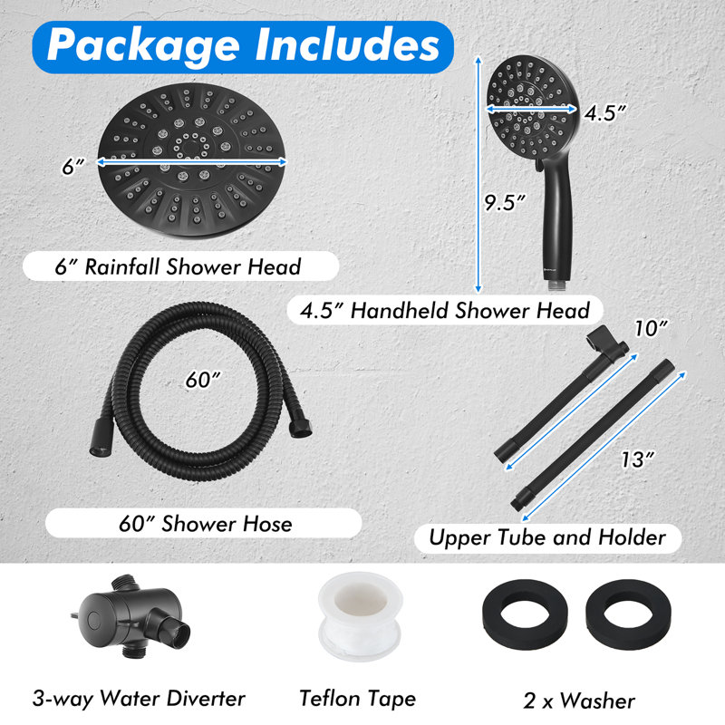 Full/Standard Handheld Shower Head, Black