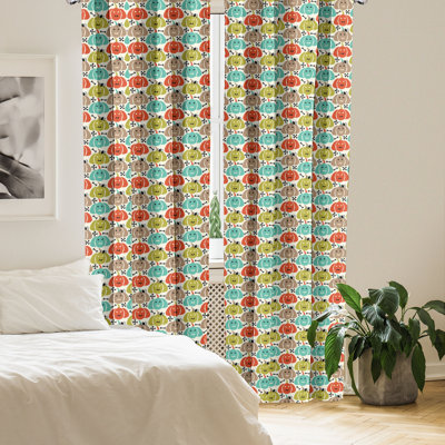 The Holiday Aisle® Halloween 4-Panel Curtains, Pumpkins Bones Spiders, 56"x95", Vermilion Pale Coffee