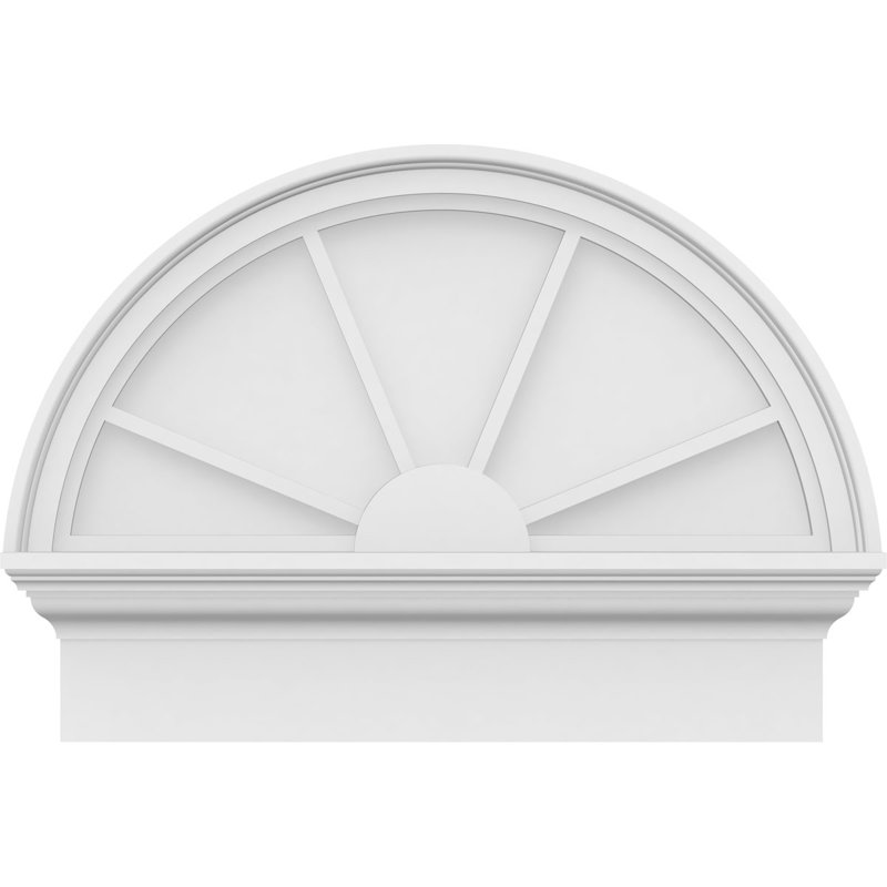 Architectural grade 4-spoke PVC pedimented semi-circle, H 18 3/4 po x l 24 po x P 2 3/4 po
