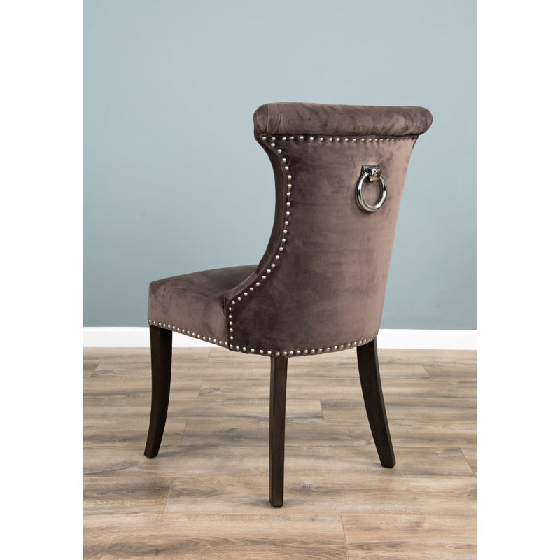Willse Velvet Upholstered Wing Back Side Chair, Brown, Dark Brown