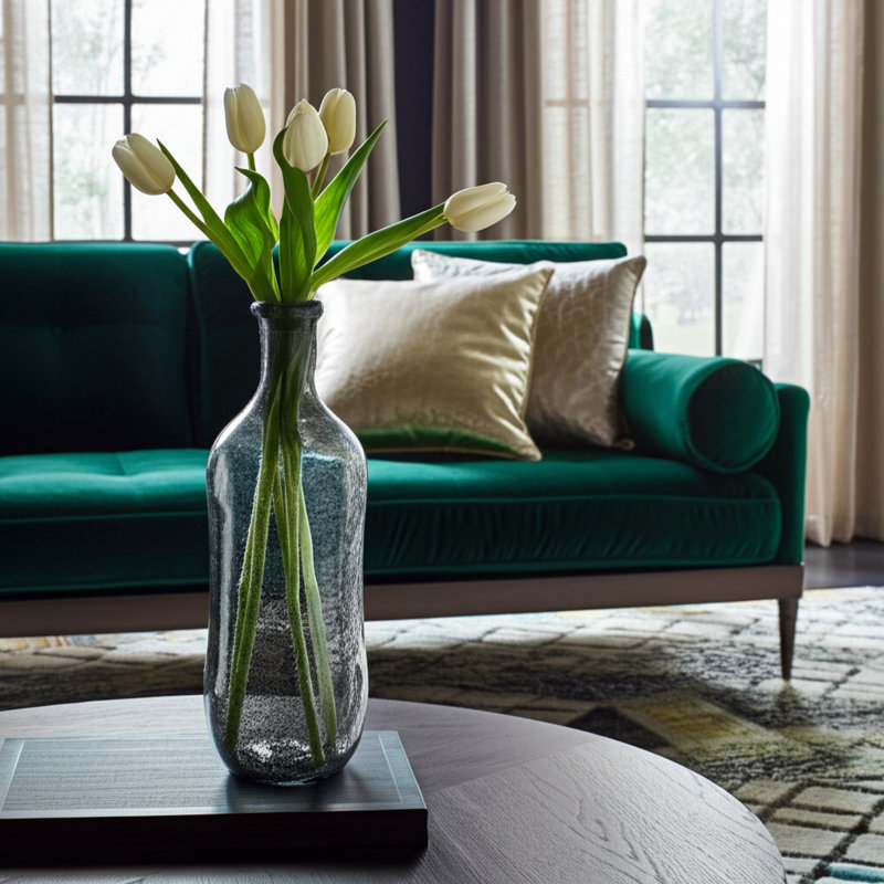 Ivelis Glass Vase - Handcrafted Glass Construction Glam Style with Textured Artisan Detailing - Modern Decorative Accent for Elegant Contemporary Spaces - Unique Bottle Shape Design - Not a Set