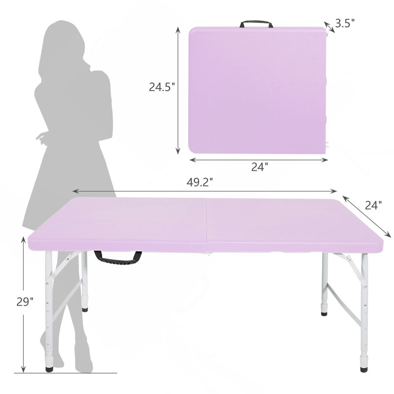 Table pliante portative légère intérieure et extérieure de 4 pi avec poids maximum de 135 kg pour le camping, Mauve clair