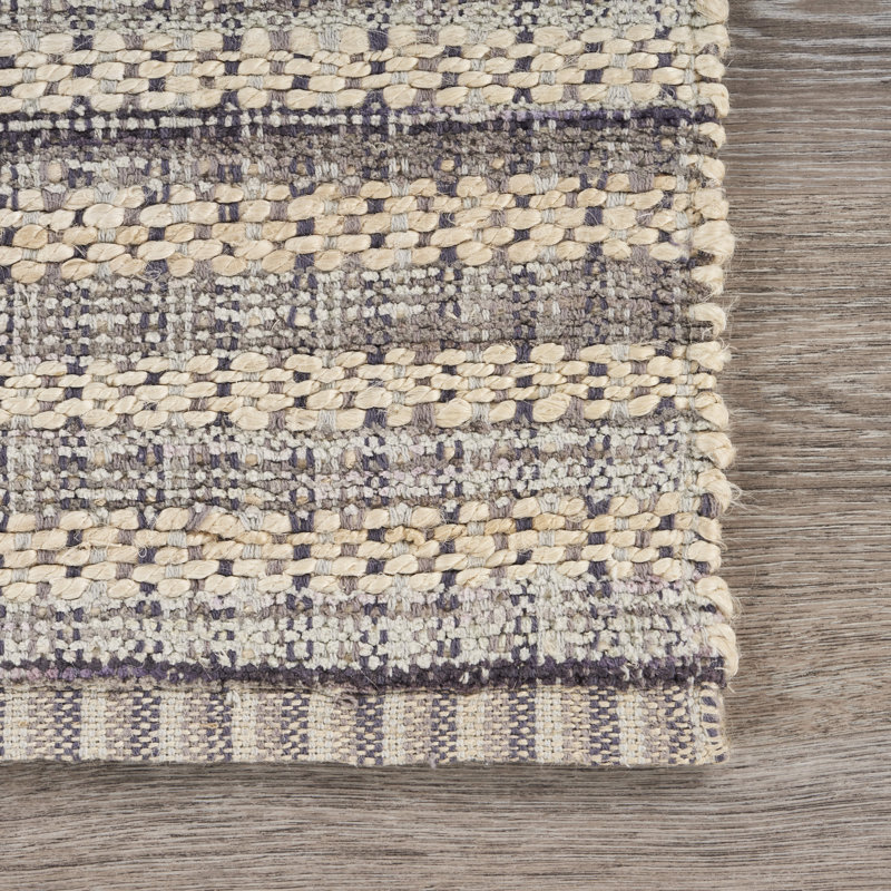 Tapis gris rayé tressé à la main Sexton, Rectangle 7 pi 9 po x 9 pi 9 po