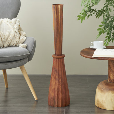 Chrostopher Wood Handmade Tall Pleated Hourglass Floor Decorative Brown Vase