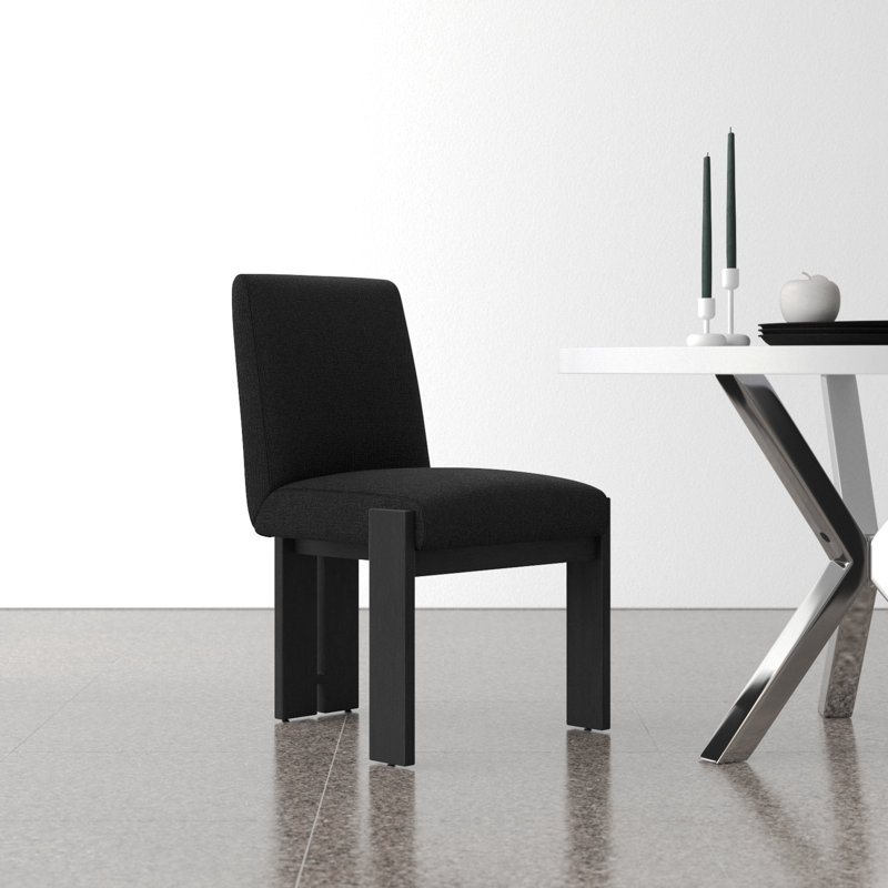 Asmund Solid Wood Upholstered Side Chair, Black, Black