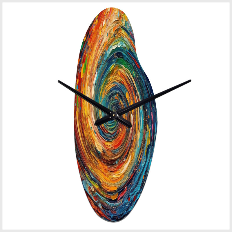 Jaune jaune orange encre liquide - horloge asymétrique en métal marbré, horloge incurvée en métal jaune, Médium