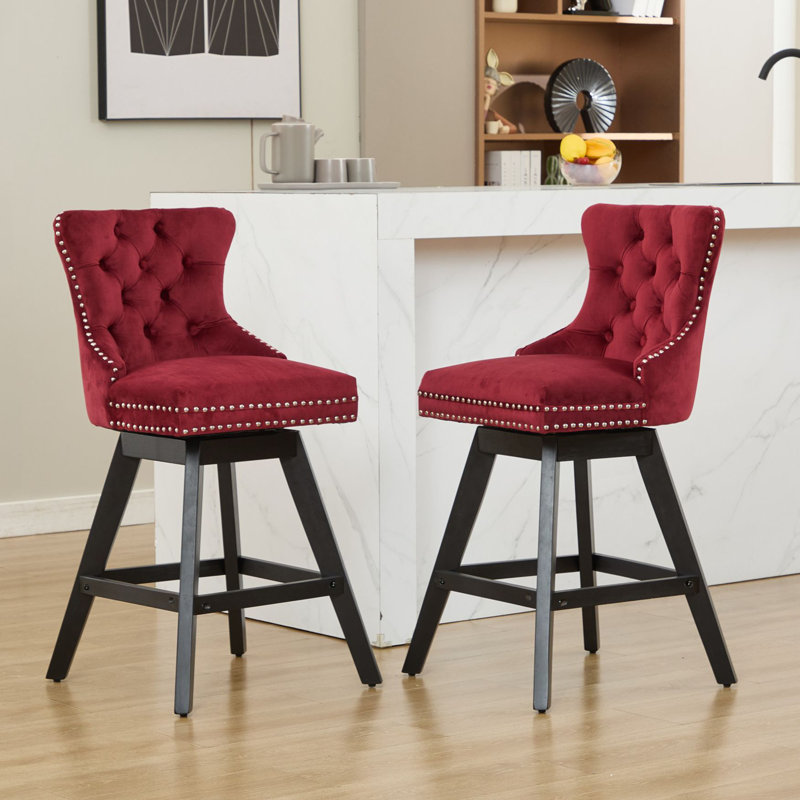Ensemble de tabourets de bar pivotants en velours de 2 po à hauteur de comptoir avec dossier et pieds en bois Home Bar Kitchen Island