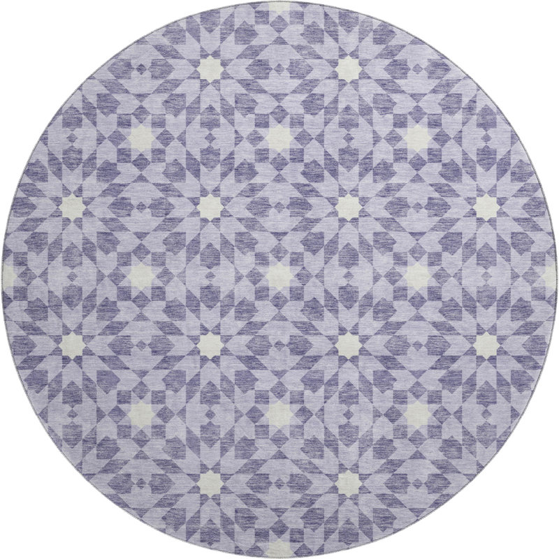 Premium Machine Washable Tweedy Lilac Rug, Round 8'