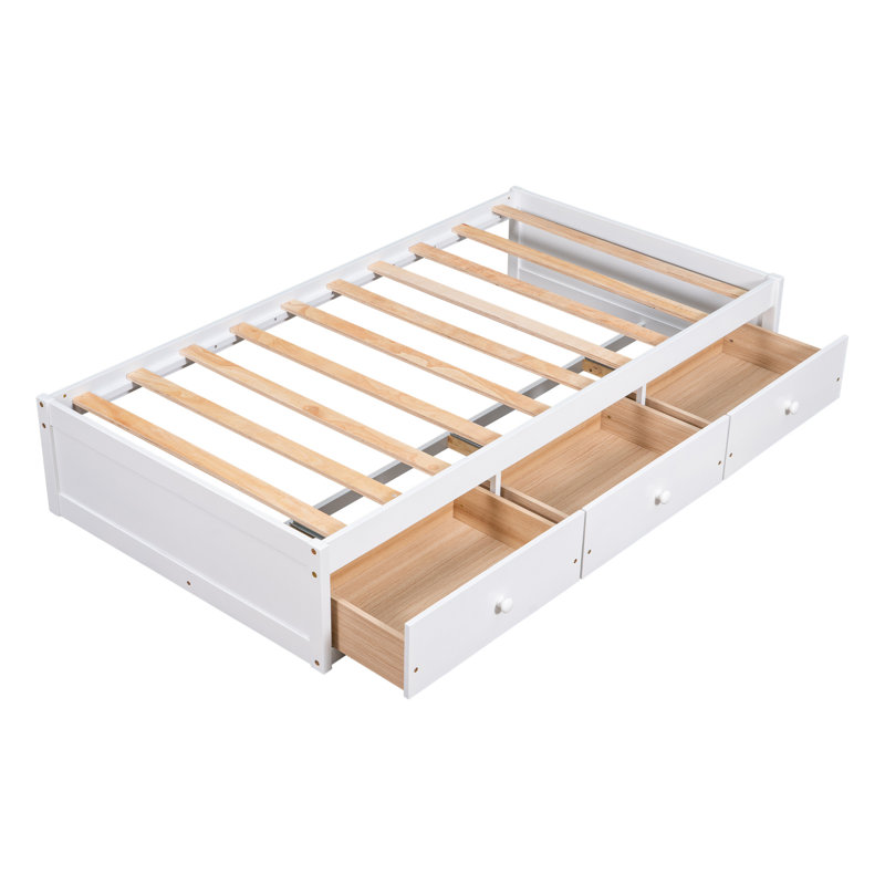 Ilah Twin Bed Platform Storage Bed Frame with 3 Drawers, White