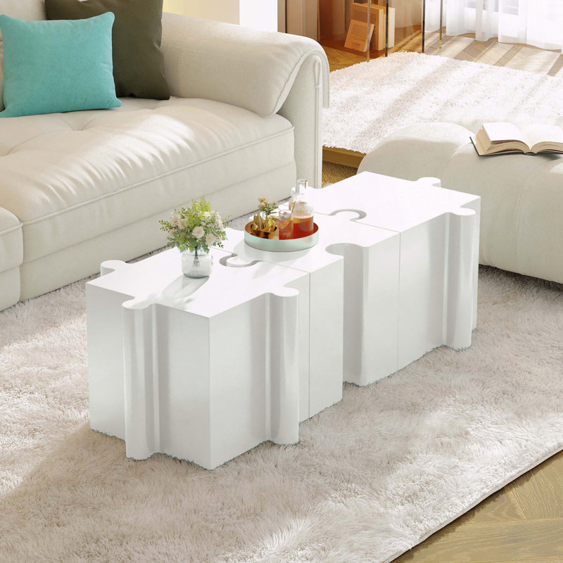 3-Piece Modular Interlocking MGO Puzzle Table Set, White