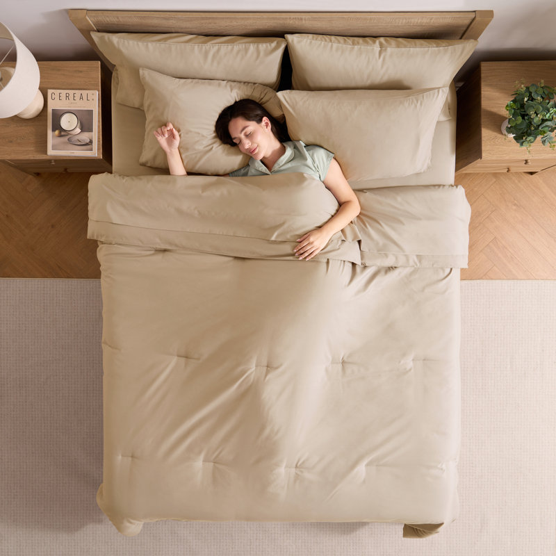 Soft Microfiber 7 Piece Comforter Set with Sheets, Queen Comforter + 6 Additional Pieces, Beige